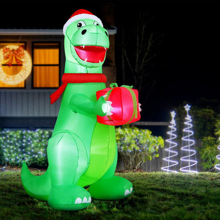 Jingle Jollys Christmas Inflatable Dinosaur 1.8M Height LED Decorations Illuminated.