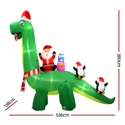 Jingle Jollys Christmas Inflatable Santa Dinosaur 3.8M Illuminated Decorations.