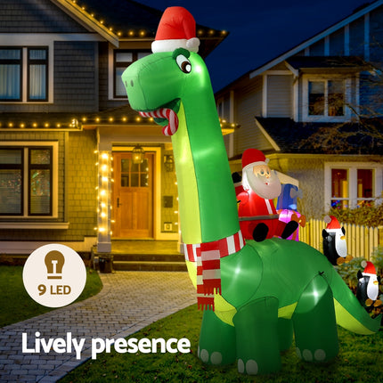 Jingle Jollys Christmas Inflatable Santa Dinosaur 3.8M Illuminated Decorations.