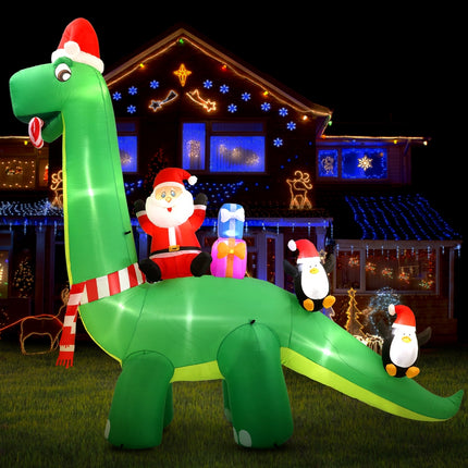 Jingle Jollys Christmas Inflatable Santa Dinosaur 3.8M Illuminated Decorations.
