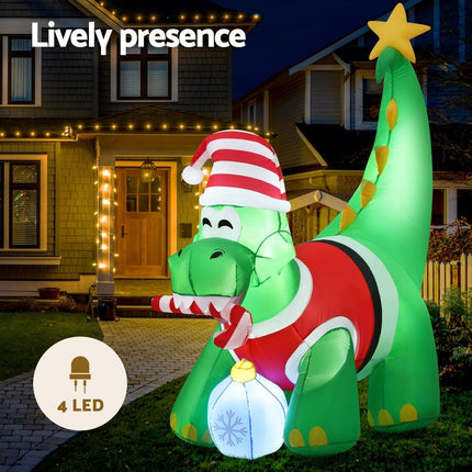 Jingle Jollys Christmas Inflatable Dinosaur 1.86M Height LED Decorations Illuminated.