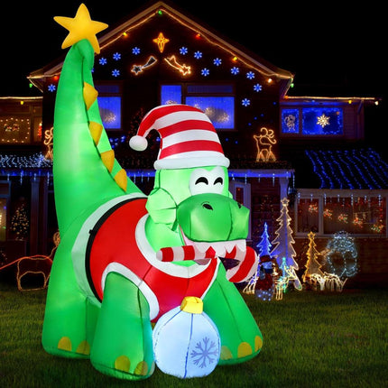 Jingle Jollys Christmas Inflatable Dinosaur 1.86M Height LED Decorations Illuminated.