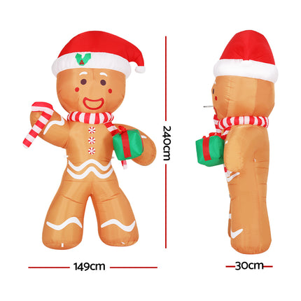 Jingle Jollys Christmas Inflatable Gingerbread Man 2.4M Illuminated Decorations.