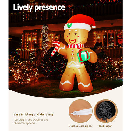 Jingle Jollys Christmas Inflatable Gingerbread Man 2.4M Illuminated Decorations.