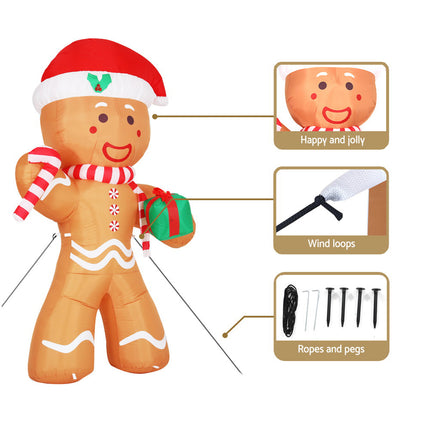 Jingle Jollys Christmas Inflatable Gingerbread Man 2.4M Illuminated Decorations.