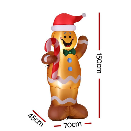 Jingle Jollys Christmas Inflatable Gingerbread Man 1.5M Height LED Decorations Illuminated.