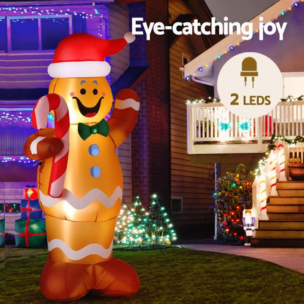 Jingle Jollys Christmas Inflatable Gingerbread Man 1.5M Height LED Decorations Illuminated.