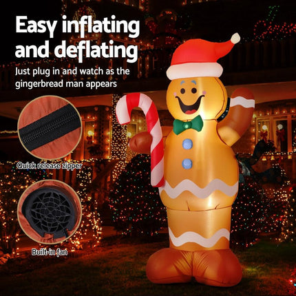 Jingle Jollys Christmas Inflatable Gingerbread Man 1.5M Height LED Decorations Illuminated.