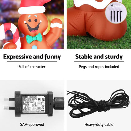 Jingle Jollys Christmas Inflatable Gingerbread Man 1.5M Height LED Decorations Illuminated.