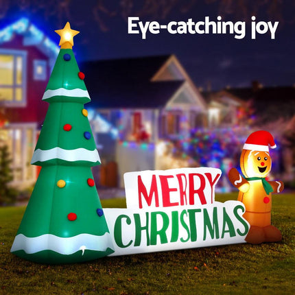 Jingle Jollys Christmas Inflatable Gingerbread Man Tree LED Illuminated Decorations.
