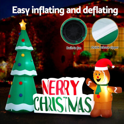 Jingle Jollys Christmas Inflatable Gingerbread Man Tree LED Illuminated Decorations.
