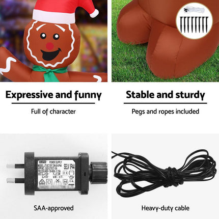Jingle Jollys Christmas Inflatable Gingerbread Man Tree LED Illuminated Decorations.