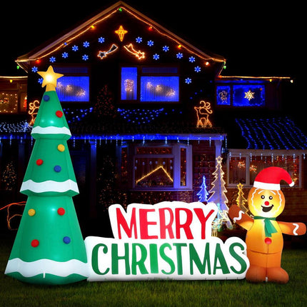 Jingle Jollys Christmas Inflatable Gingerbread Man Tree LED Illuminated Decorations.