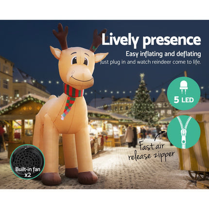 Jingle Jollys Christmas Inflatable Reindeer 5M Illuminated Decorations.