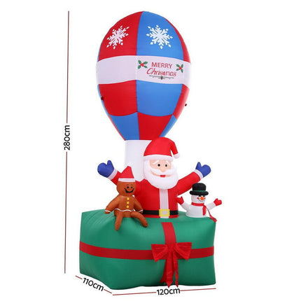 Jingle Jollys Christmas Inflatable Santa in Ballon 2.8M Height LED Decorations Illuminated.