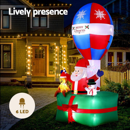 Jingle Jollys Christmas Inflatable Santa in Ballon 2.8M Height LED Decorations Illuminated.