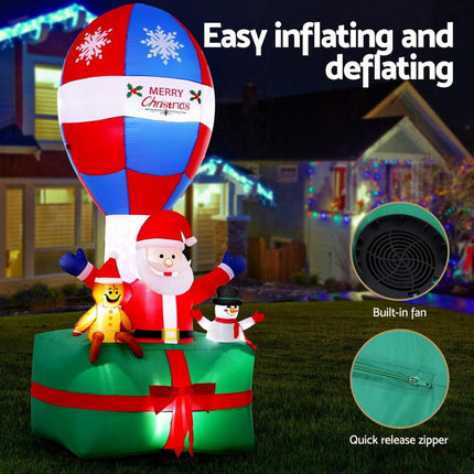 Jingle Jollys Christmas Inflatable Santa in Ballon 2.8M Height LED Decorations Illuminated.