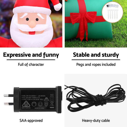 Jingle Jollys Christmas Inflatable Santa in Ballon 2.8M Height LED Decorations Illuminated.