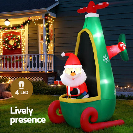 Jingle Jollys Christmas Inflatable Santa in Helicopter 2.55M Height LED Illuminated Decorations.