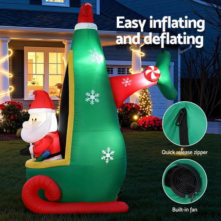 Jingle Jollys Christmas Inflatable Santa in Helicopter 2.55M Height LED Illuminated Decorations.