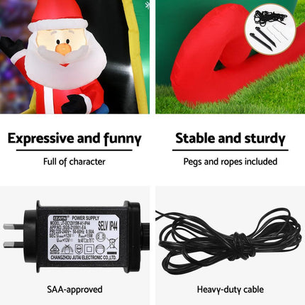 Jingle Jollys Christmas Inflatable Santa in Helicopter 2.55M Height LED Illuminated Decorations.