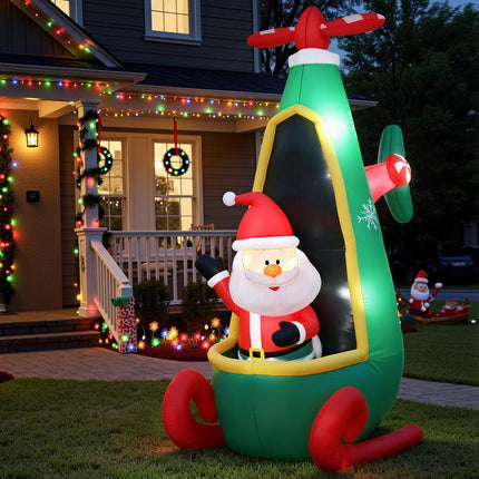 Jingle Jollys Christmas Inflatable Santa in Helicopter 2.55M Height LED Illuminated Decorations.