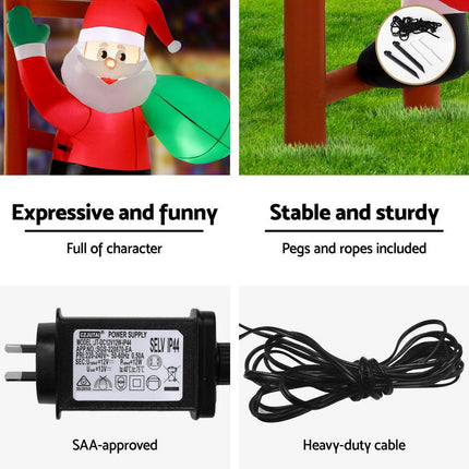 Jingle Jollys Christmas Inflatable Santa Climbing Ladder 2.45M Height LED Decorations Illuminated.