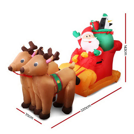 Jingle Jollys Christmas Inflatable Santa Sleigh 2.2M Illuminated Decorations.