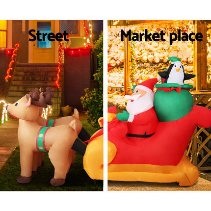 Jingle Jollys Christmas Inflatable Santa Sleigh 2.2M Illuminated Decorations.