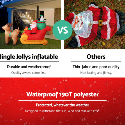 Jingle Jollys Christmas Inflatable Santa Sleigh 2.2M Illuminated Decorations.
