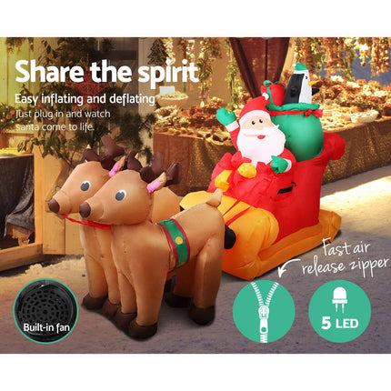 Jingle Jollys Christmas Inflatable Santa Sleigh 2.2M Illuminated Decorations.