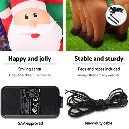Jingle Jollys Christmas Inflatable Santa Sleigh 2.2M Illuminated Decorations.