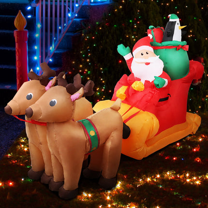 Jingle Jollys Christmas Inflatable Santa Sleigh 2.2M Illuminated Decorations.