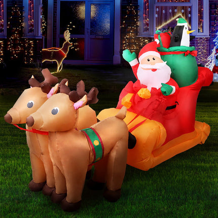 Jingle Jollys Christmas Inflatable Santa Sleigh 2.2M Illuminated Decorations.