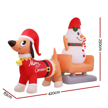Jingle Jollys Christmas Inflatable Snowman Dog 4.2M Tall Outdoor Decorations Illuminated.