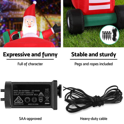 Jingle Jollys Christmas Inflatable Santa Truck 2.6M Length LED Decorations Illuminated.