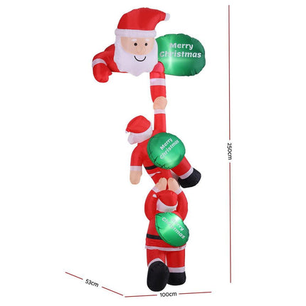 Jingle Jollys Christmas Inflatable Climbing Santa 2.5M Height LED Decorations Illuminated.