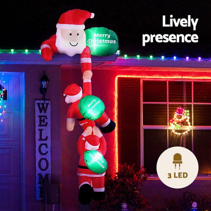 Jingle Jollys Christmas Inflatable Climbing Santa 2.5M Height LED Decorations Illuminated.