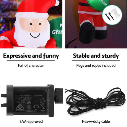 Jingle Jollys Christmas Inflatable Climbing Santa 2.5M Height LED Decorations Illuminated.