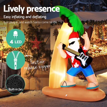 Jingle Jollys Christmas Inflatable Santa Guitar 2.1M Led Illuminated Decorations.