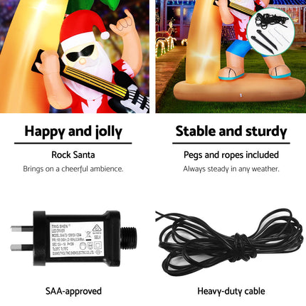 Jingle Jollys Christmas Inflatable Santa Guitar 2.1M Led Illuminated Decorations.