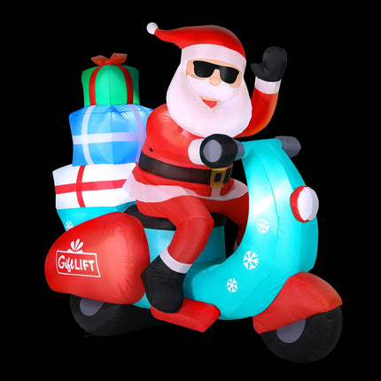 Jingle Jollys Christmas Inflatable Santa Motorbike LED Illuminated Decorations.