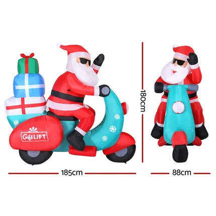 Jingle Jollys Christmas Inflatable Santa Motorbike LED Illuminated Decorations.