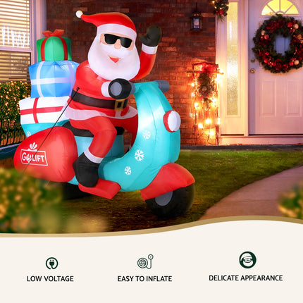 Jingle Jollys Christmas Inflatable Santa Motorbike LED Illuminated Decorations.