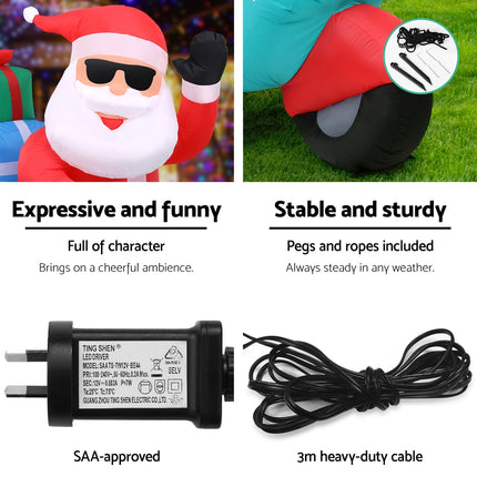 Jingle Jollys Christmas Inflatable Santa Motorbike LED Illuminated Decorations.