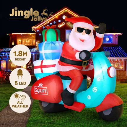 Jingle Jollys Christmas Inflatable Santa Motorbike LED Illuminated Decorations.