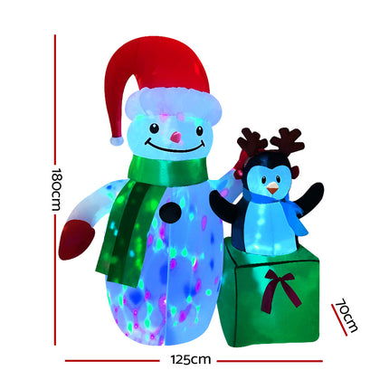 Jingle Jollys Christmas Inflatable Snowman 1.8M Illuminated Decorations.
