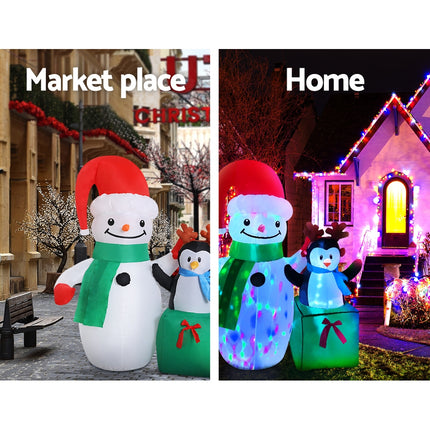 Jingle Jollys Christmas Inflatable Snowman 1.8M Illuminated Decorations.