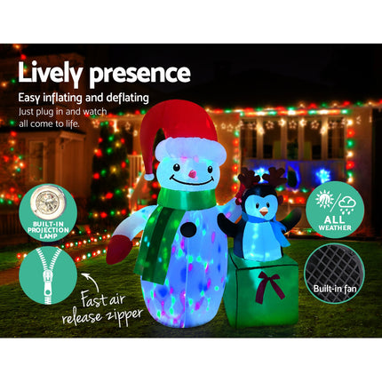 Jingle Jollys Christmas Inflatable Snowman 1.8M Illuminated Decorations.