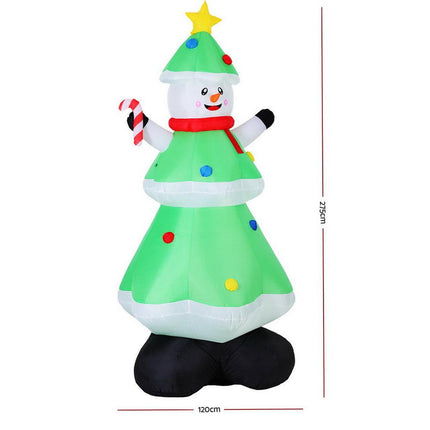 Jingle Jollys Christmas Inflatable Snowman Tree 2.75M Height LED Decorations Illuminated.